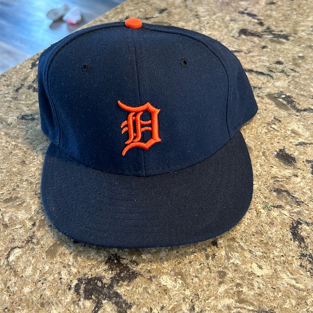 Detroit D Logo Navy and Orange Fitted Hat